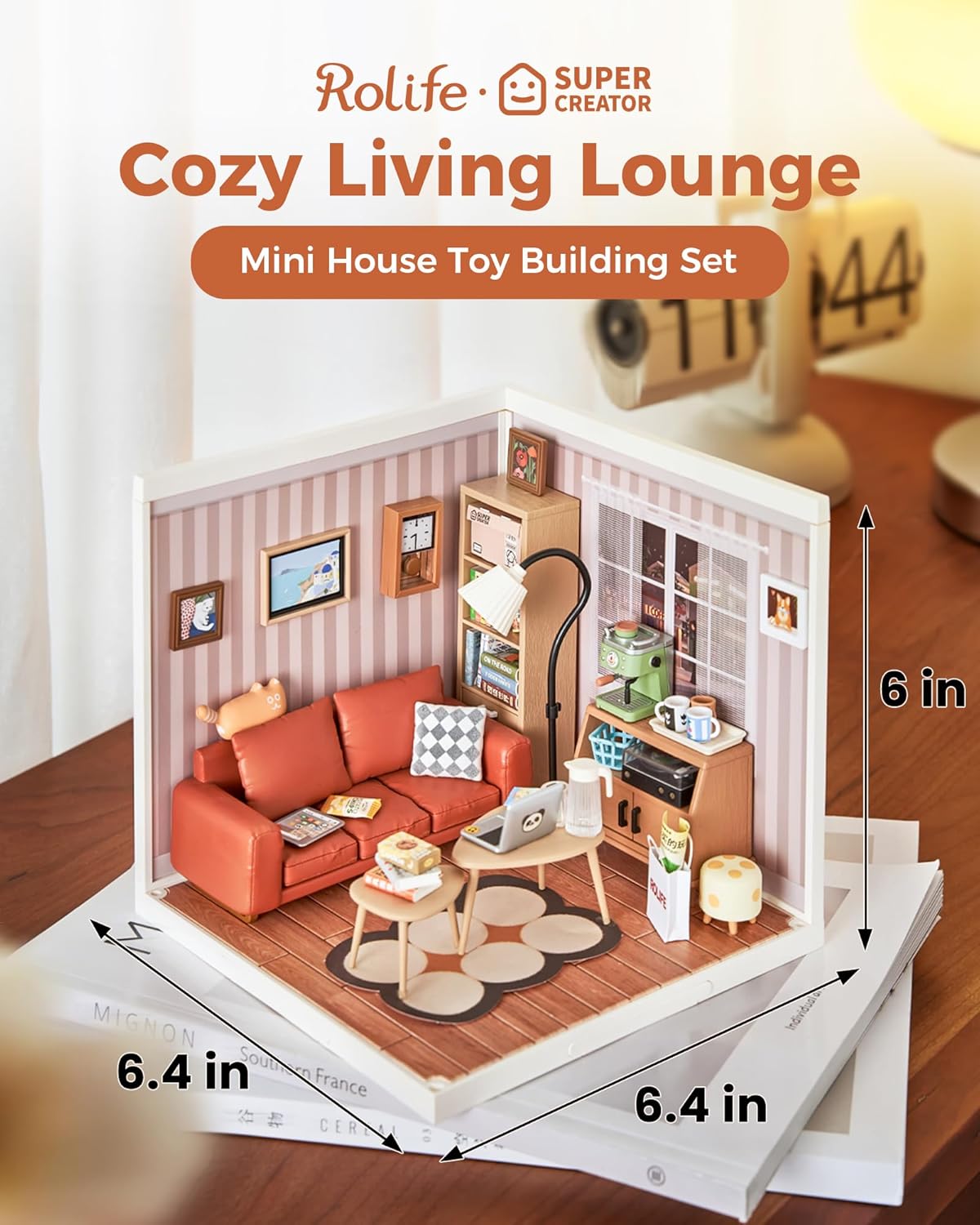 DIY Miniature Plastic House Building Set Toys Playset with LED Suitable for Mini Figures Construction Toys Diorama Kit Gifts for Teens Adults (Cozy Living Lounge)-uFunSpace