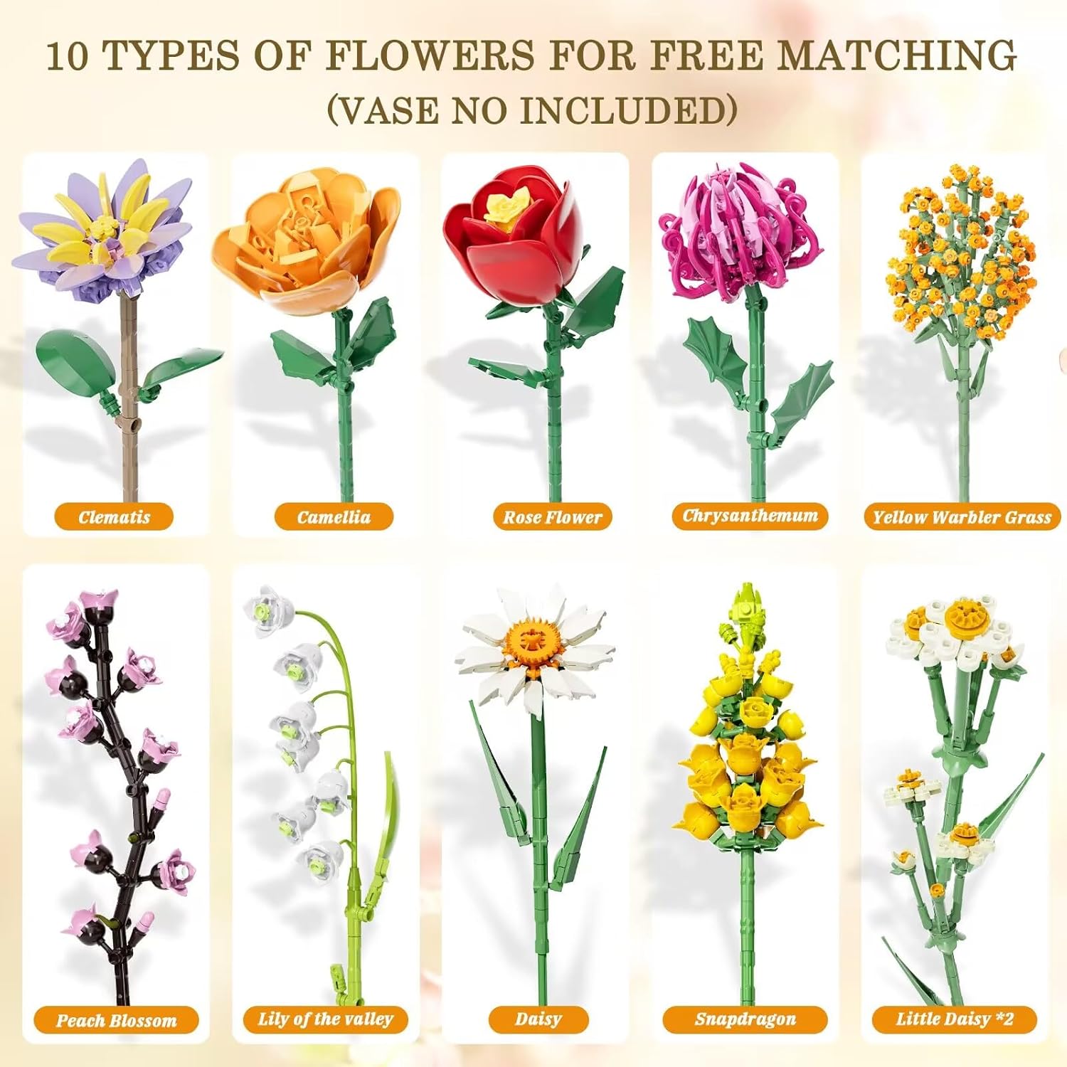 Flowers Bouquet Building Set, 1070PCS Wildflower Botanical Collection, Artificial Plant Flower Kit Toy for Adults Kids Women Her, Home Decor Gift for Birthday, Valentine's Day, Christmas (No Vase)-uFunSpace