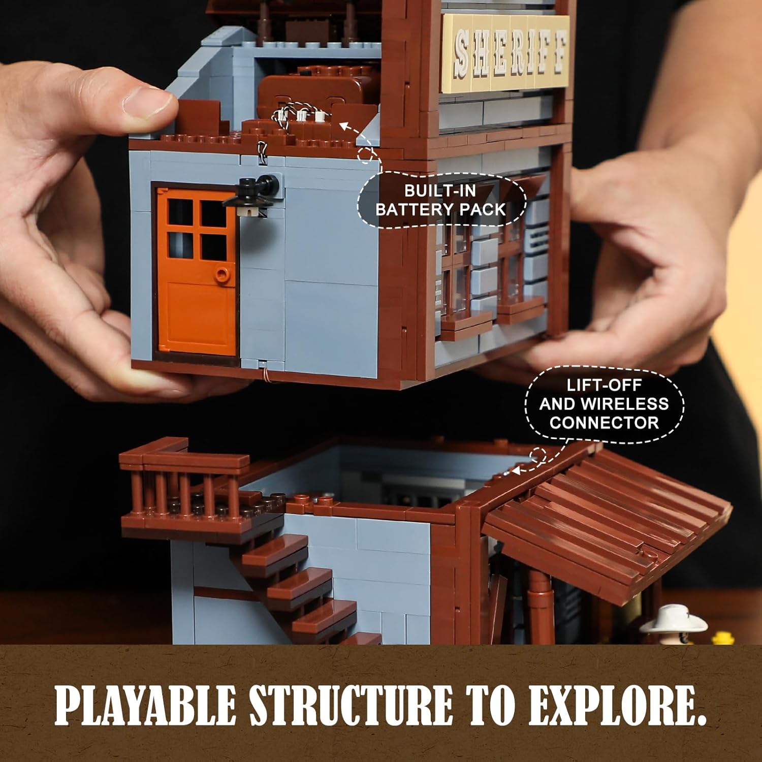 Sheriff's Office Lighted Building Blocks Set - Old West Sheriff's Office LED Light Building Model Set 1240 Pieces for Adults and Teens-uFunSpace