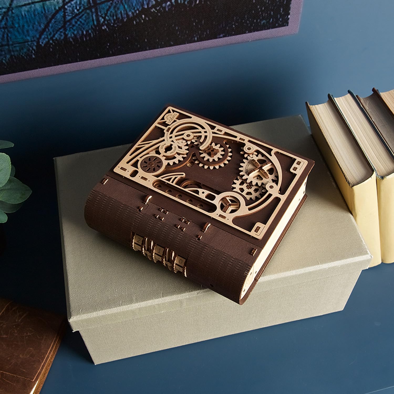 Book of Secrets 3D Puzzle Box - 3D Wooden Puzzles for Adults, Fun DIY Kits for Adults - Steampunk Combination-Lock Treasure Box Adult Puzzles Unique Gift for Hobby Enthusiasts - 263 Pcs-uFunSpace