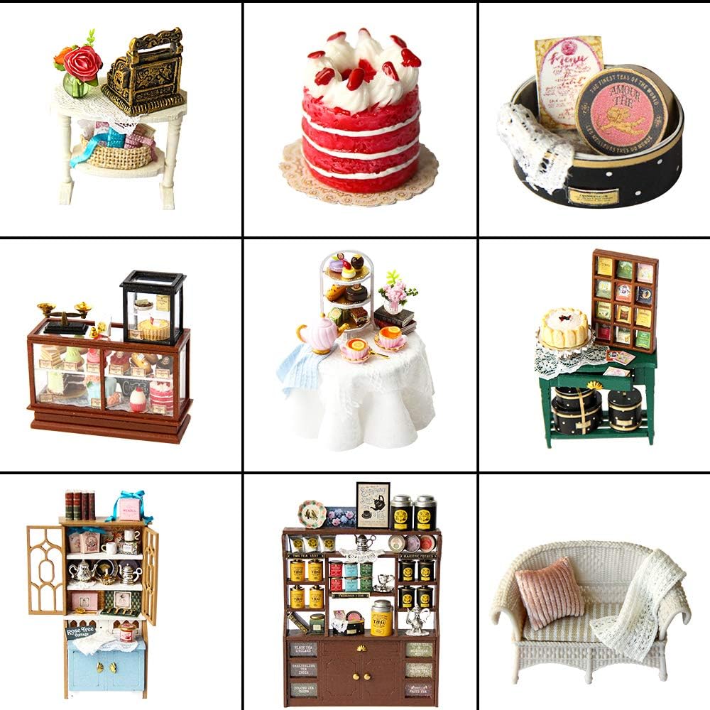 Dollhouse Miniature House with Furniture, DIY Dollhouse Kit with Dust Proof, Music Movement, 1:24 Scale Creative Room for Valentine's Day Gift for Family and Friends (Rose Garden Tea House)-uFunSpace