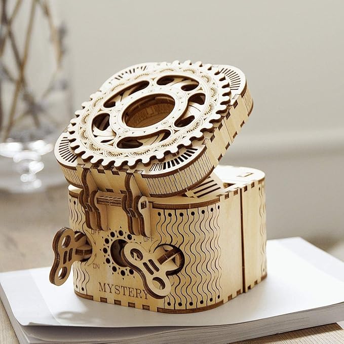3D Wooden Puzzle Mechanical Treasure Box Model DIY Brain Teaser Projects for Adult Kid Age 14+