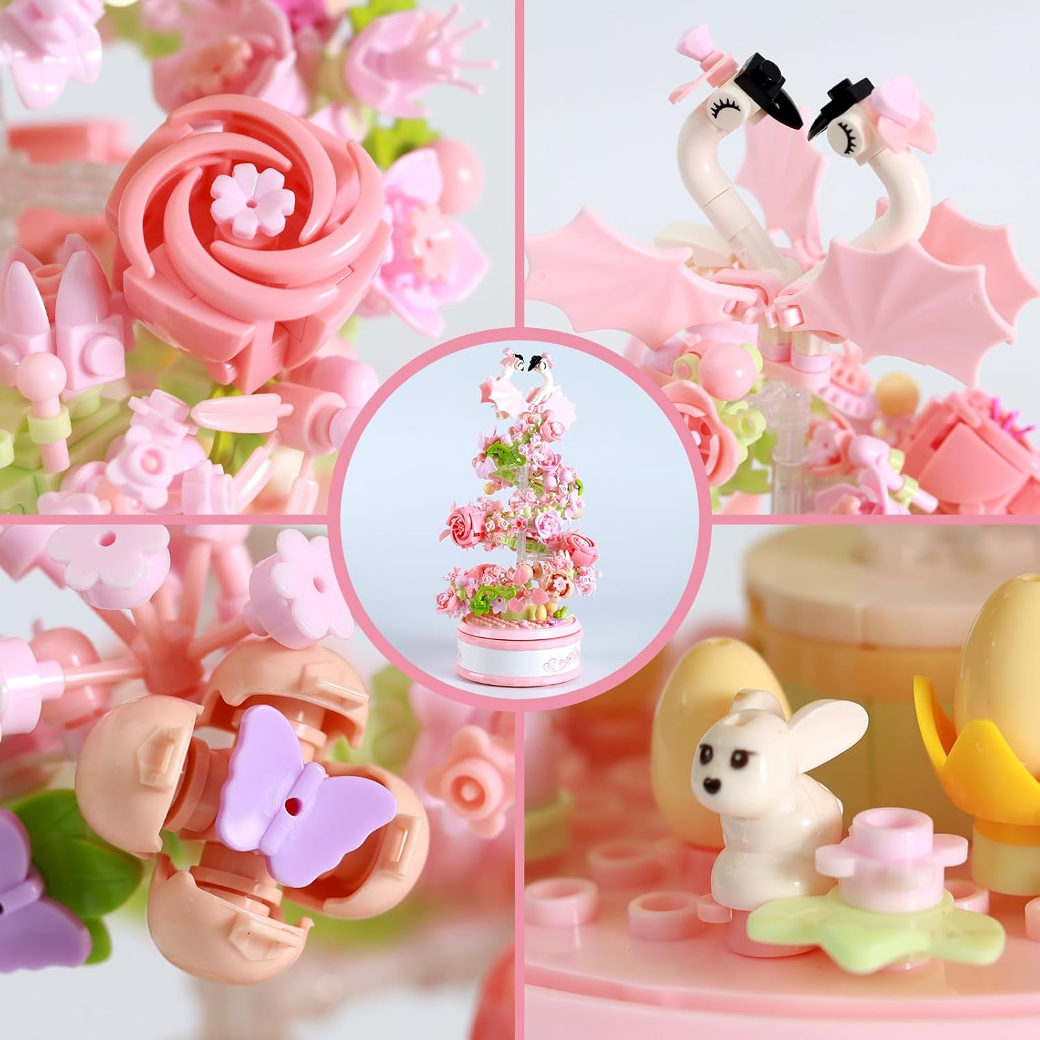 Flowers Music Box Building Block Kit with Light-713PCS Decoration Rotating Music Box Building Set,Botanical Collection Mother's Day, Valentine and Birthday Gifts for Girls Boys Adults Kids Ages 6+-uFunSpace