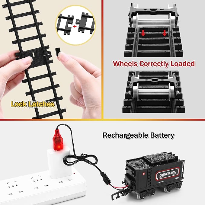 Train Set for Kids,Remote Control Locomotive Engine Under Christmas Tree,Electric Model Train W/Carriages and Long Tracks,Train Toy Gift for Boys Girls Age 4-12-uFunSpace