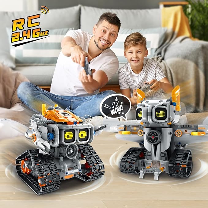 Changeable Expressions Robot Building Sets - 3 in 1 Remote & APP Supported Robotic Building Toy Having Sound Effect, Rechargeable RC Robot Birthday Present for Kids Age 6+ Boy & Girl (451PCS)-uFunSpace