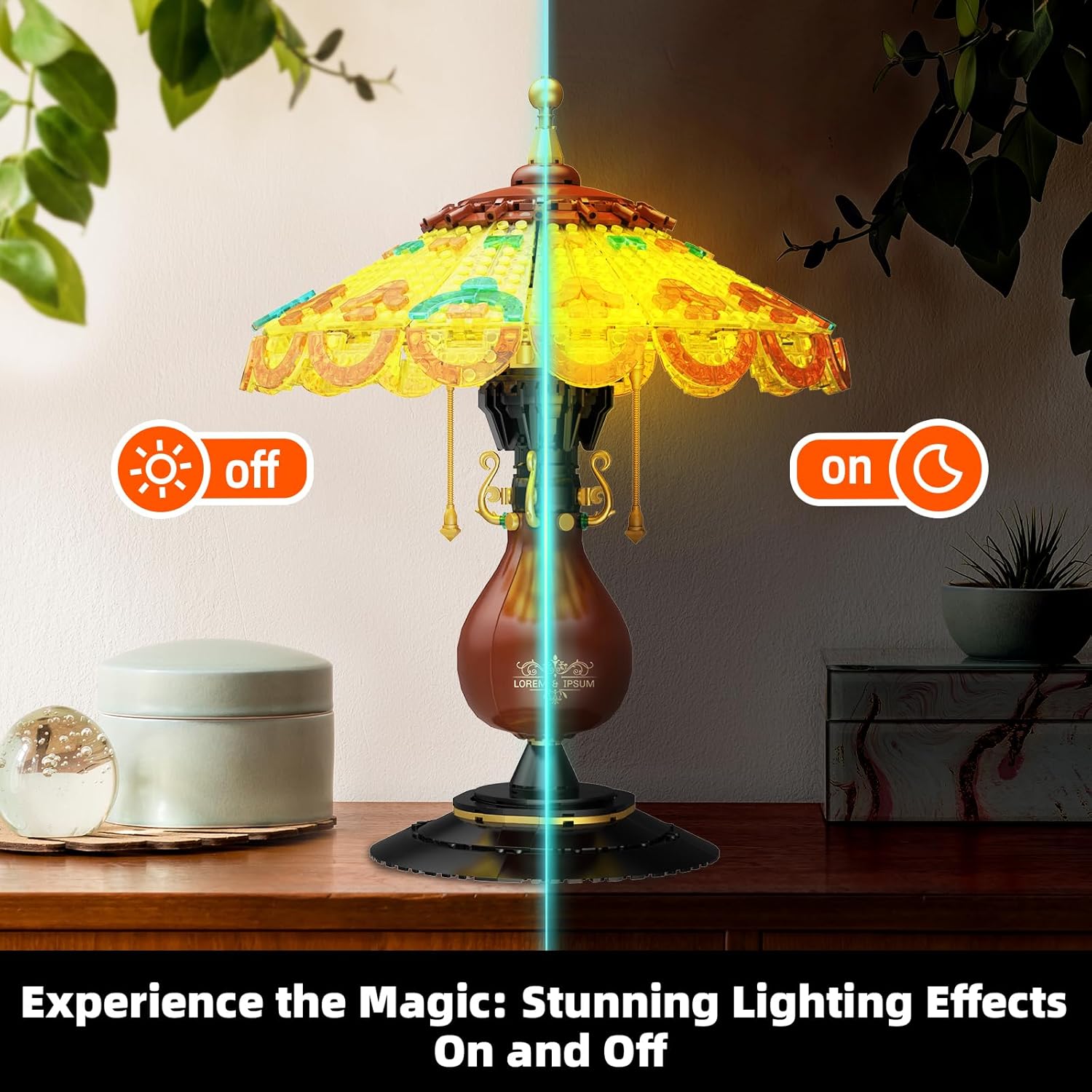 Retro-Style Table Lamp Toy Building Set, Home Décor Accessory for Adults, Cute Building Blocks Set for Couples, Mother's Day Decoration - 804 Pieces (Mini Building Blocks)-uFunSpace