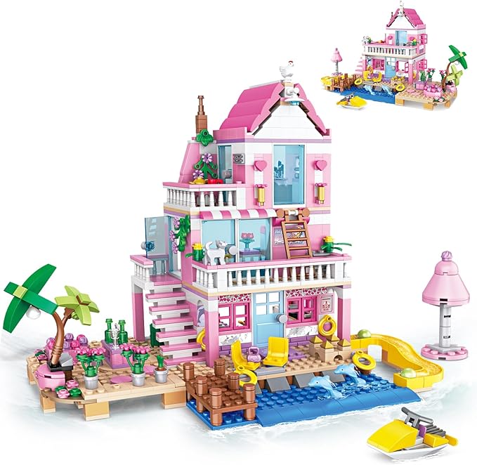 Seaside Beach Villa Friends Building Set Compatible with Lego Friends Construction Educational Toy for Kids Age 8-12 and Up 822 PCS-uFunSpace