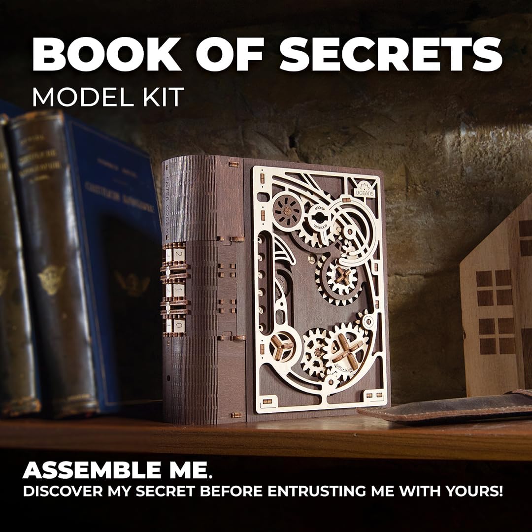 Book of Secrets 3D Puzzle Box - 3D Wooden Puzzles for Adults, Fun DIY Kits for Adults - Steampunk Combination-Lock Treasure Box Adult Puzzles Unique Gift for Hobby Enthusiasts - 263 Pcs-uFunSpace