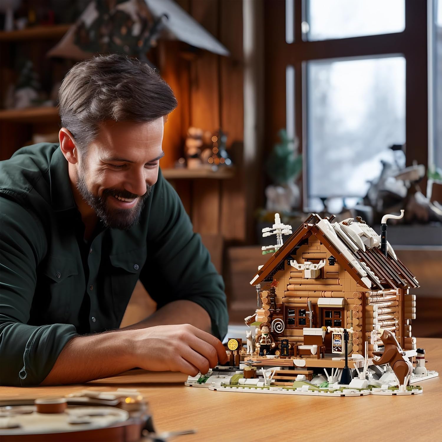 Hunting-Cabin Lighting Building-Bricks Set - Retro Wooden Cabin LED Light Construction Building Model Set 2036 Pcs for Adults and Teen-uFunSpace