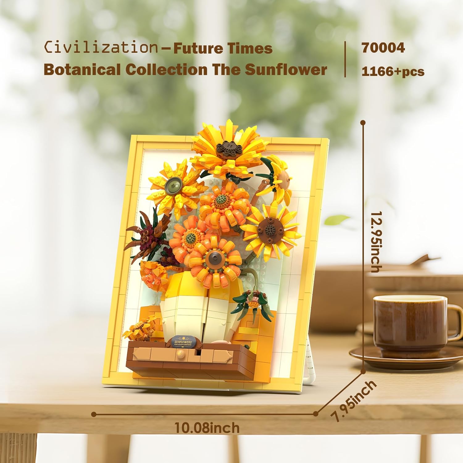 Flower Sunflower Building Block Set Adult with Light 70004 Van Gogh Wall Art Crafts Creative Bouquet, Painting Frame Room Decoration, Thanksgiving Christmas Birthday Gift for Women Girls-uFunSpace