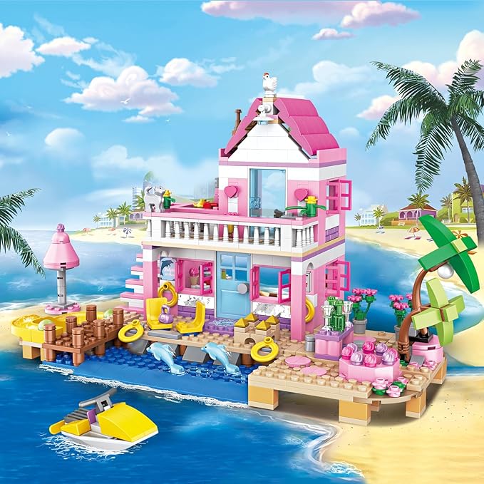 Seaside Beach Villa Friends Building Set Compatible with Lego Friends Construction Educational Toy for Kids Age 8-12 and Up 822 PCS-uFunSpace