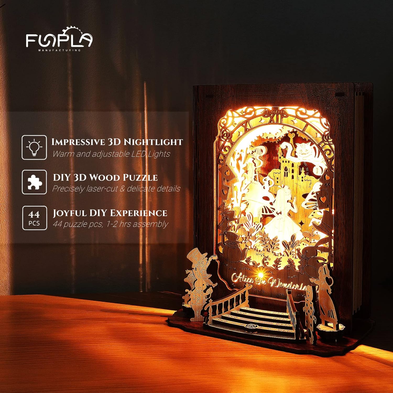 Alice in Wonderland 3D Puzzle Nightlight – DIY 3D LED Book Lamp – 3D Wood Puzzles Décor Lamp for Kids and Adults-uFunSpace