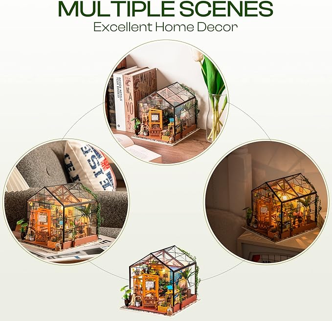 DIY Dollhouse Wooden Miniature Furniture Kit Mini Green House with LED Best Birthday Gifts-uFunSpace