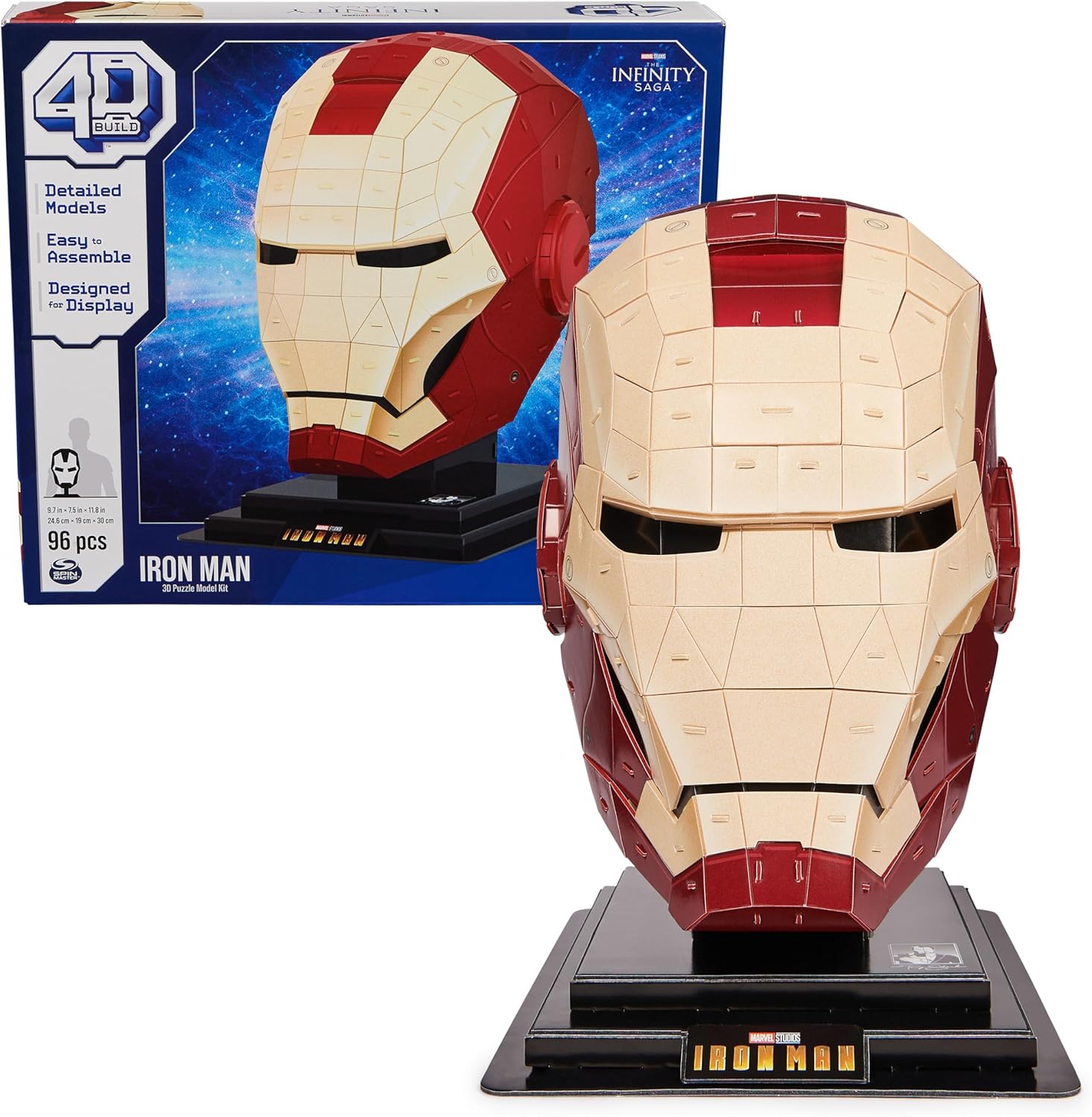 Marvel Iron Man 3D Puzzle Model Kit with Stand 96 Pcs | Iron Man Helmet Desk Decor | Building Toys | 3D Puzzles for Adults & Teens 12+-uFunSpace