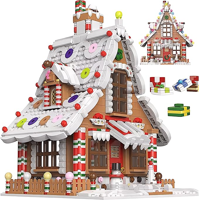Christmas Gingerbread House kit Building Block Bricks Set, A Great Holiday Present Idea for Christmas (1,455 Pieces) Modular Building Great for Teens and Adults-uFunSpace