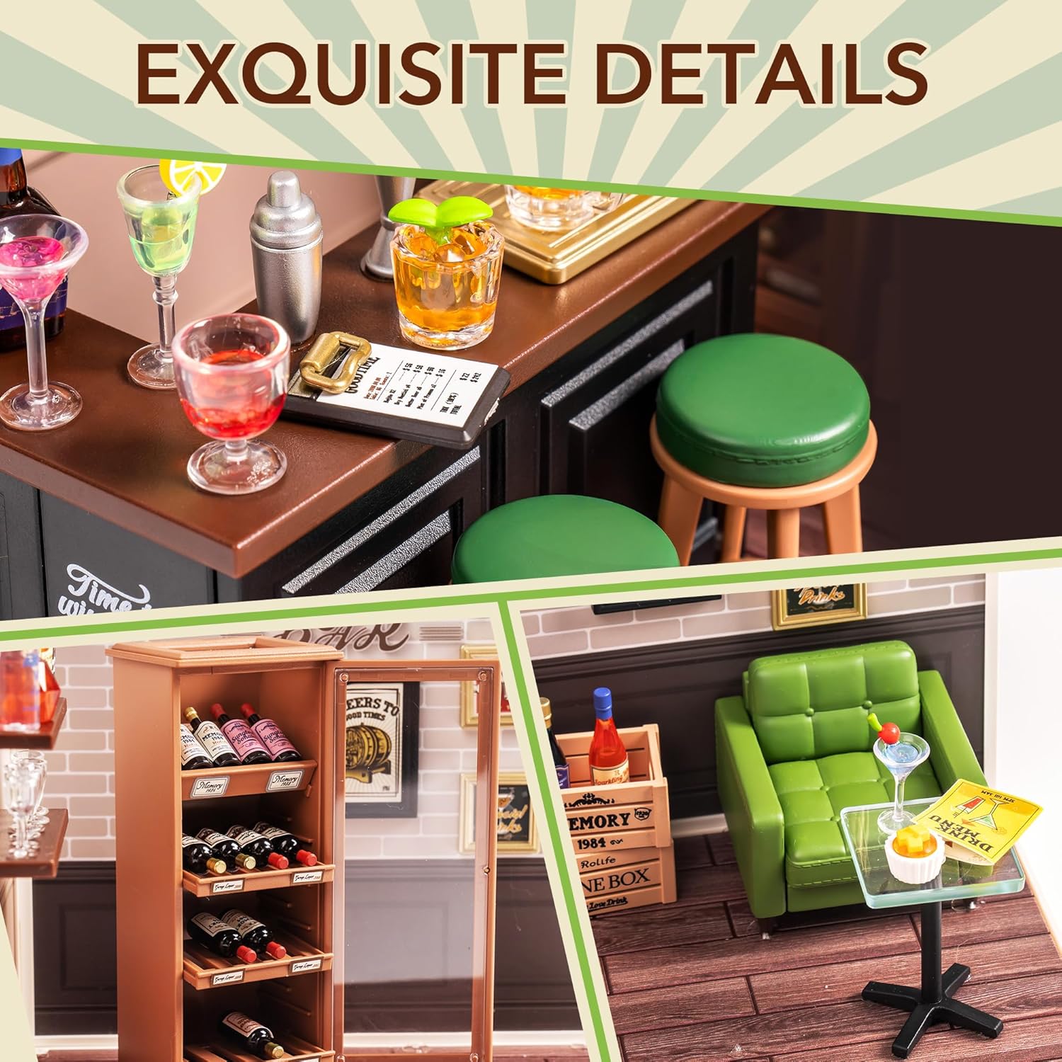 DIY Miniature Plastic House Building Set Toys Playset with LED Suitable for Mini Figures Construction Toys Diorama Kit Gifts for Teens Adults (Leisurely Cheers Bar)-uFunSpace