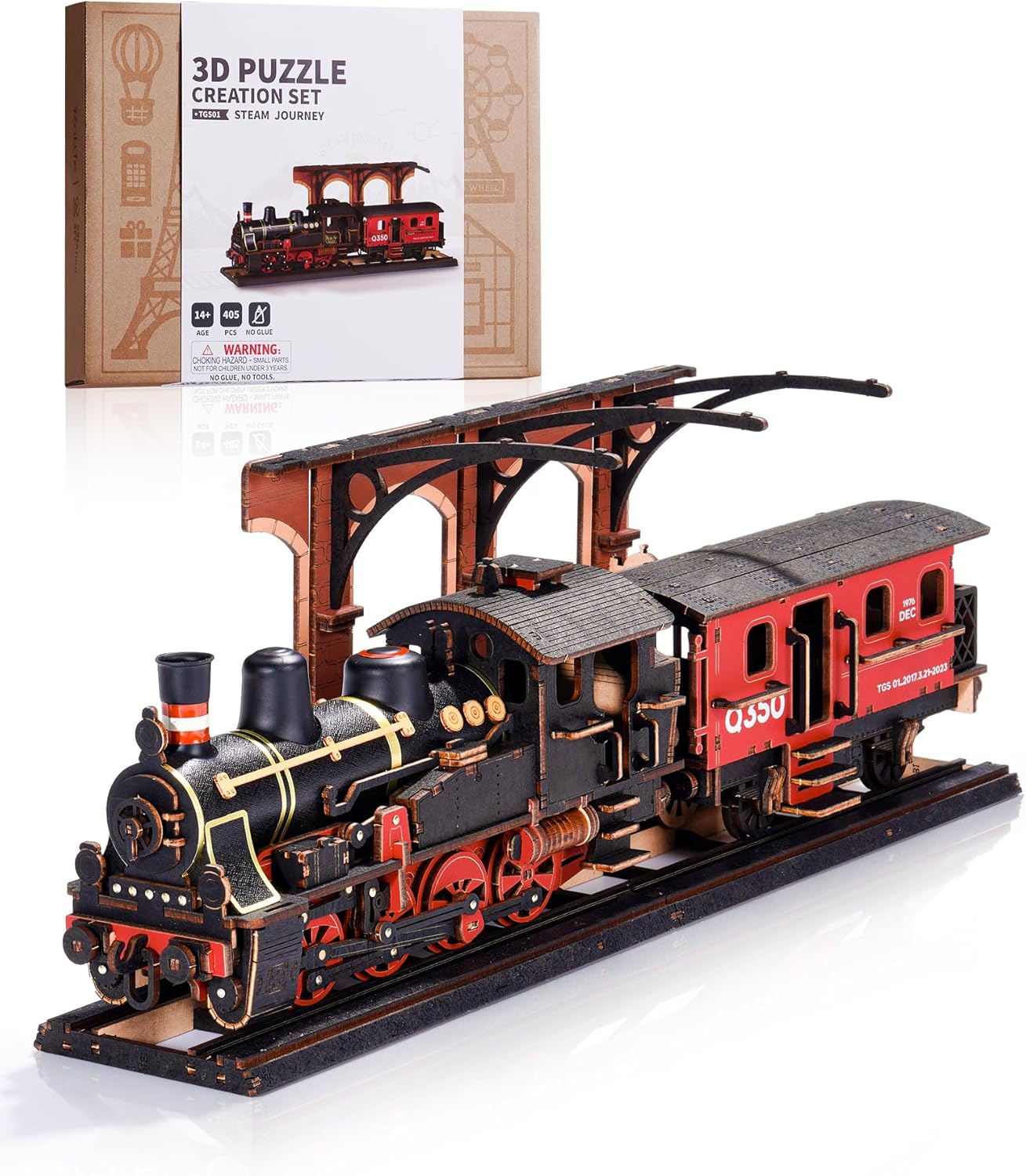 3D Puzzles for Adults Wooden Puzzle DIY Model Steampunk Train Kit to Build Wood Craft Kit Toy Hobby Gift Home Decor (Steam Journey)-uFunSpace