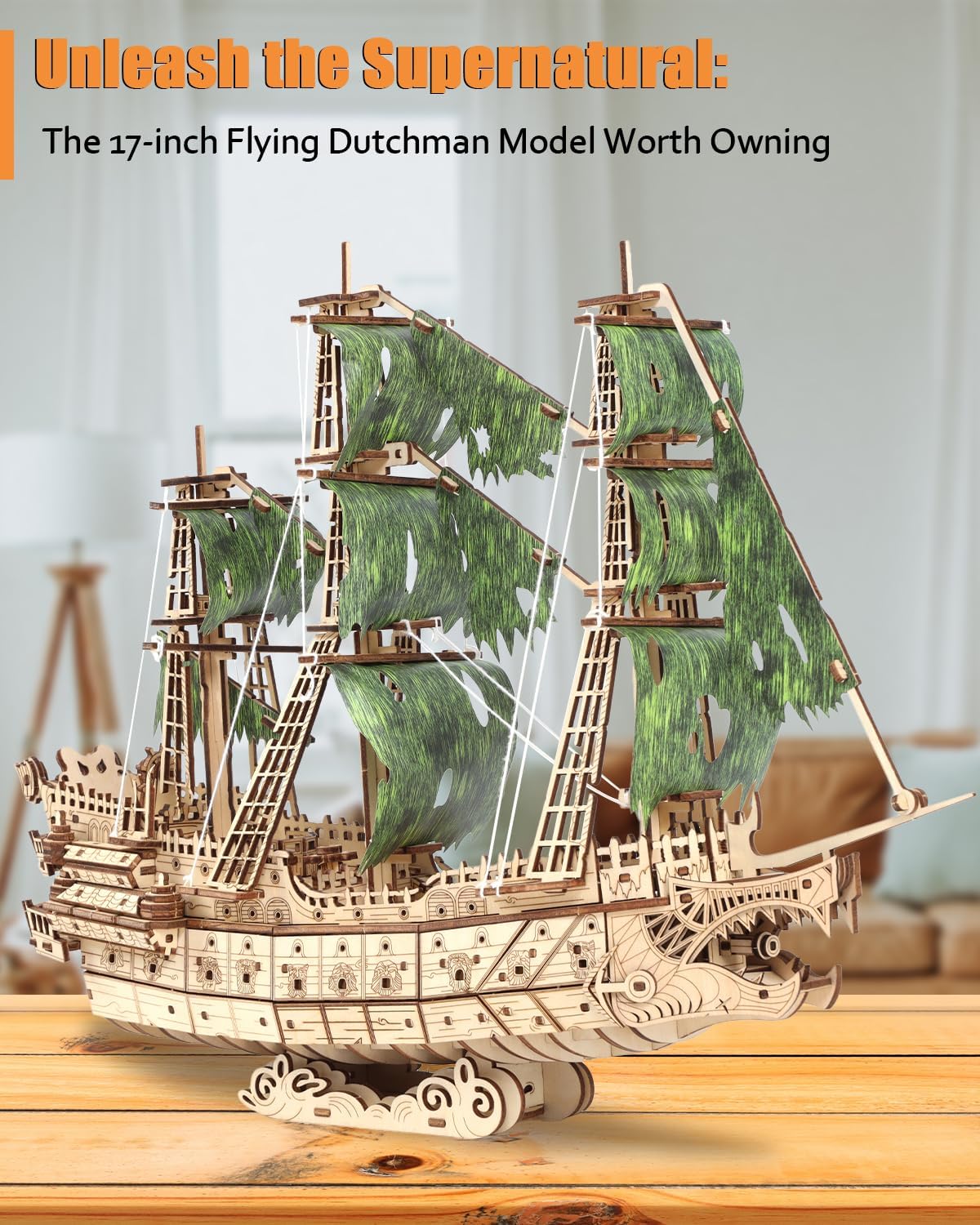 Challenging Flying Dutchman 3D Wooden Puzzles for Adults Pirate Ship Model Kit to Build - Ideal Christmas or Birthday Gift for Puzzle Enthusiasts-uFunSpace