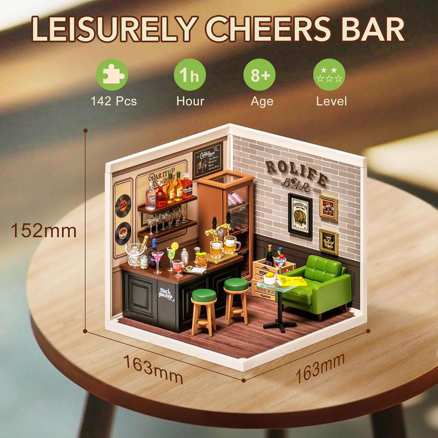 DIY Miniature Plastic House Building Set Toys Playset with LED Suitable for Mini Figures Construction Toys Diorama Kit Gifts for Teens Adults (Leisurely Cheers Bar)-uFunSpace