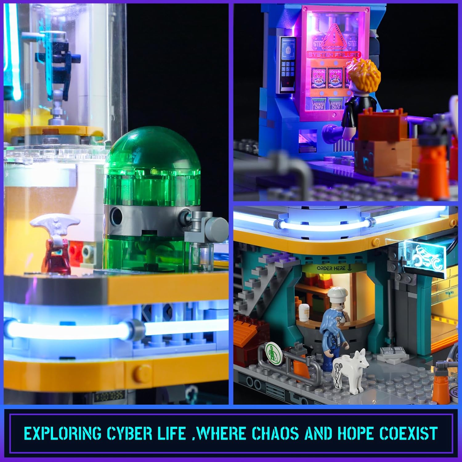 Cyberpunk Mansion Lighting Building-Bricks Set - 2524 Pcs Future City Modular Buildings Set Display Idea for Adults and Sci-fi Lovers-uFunSpace