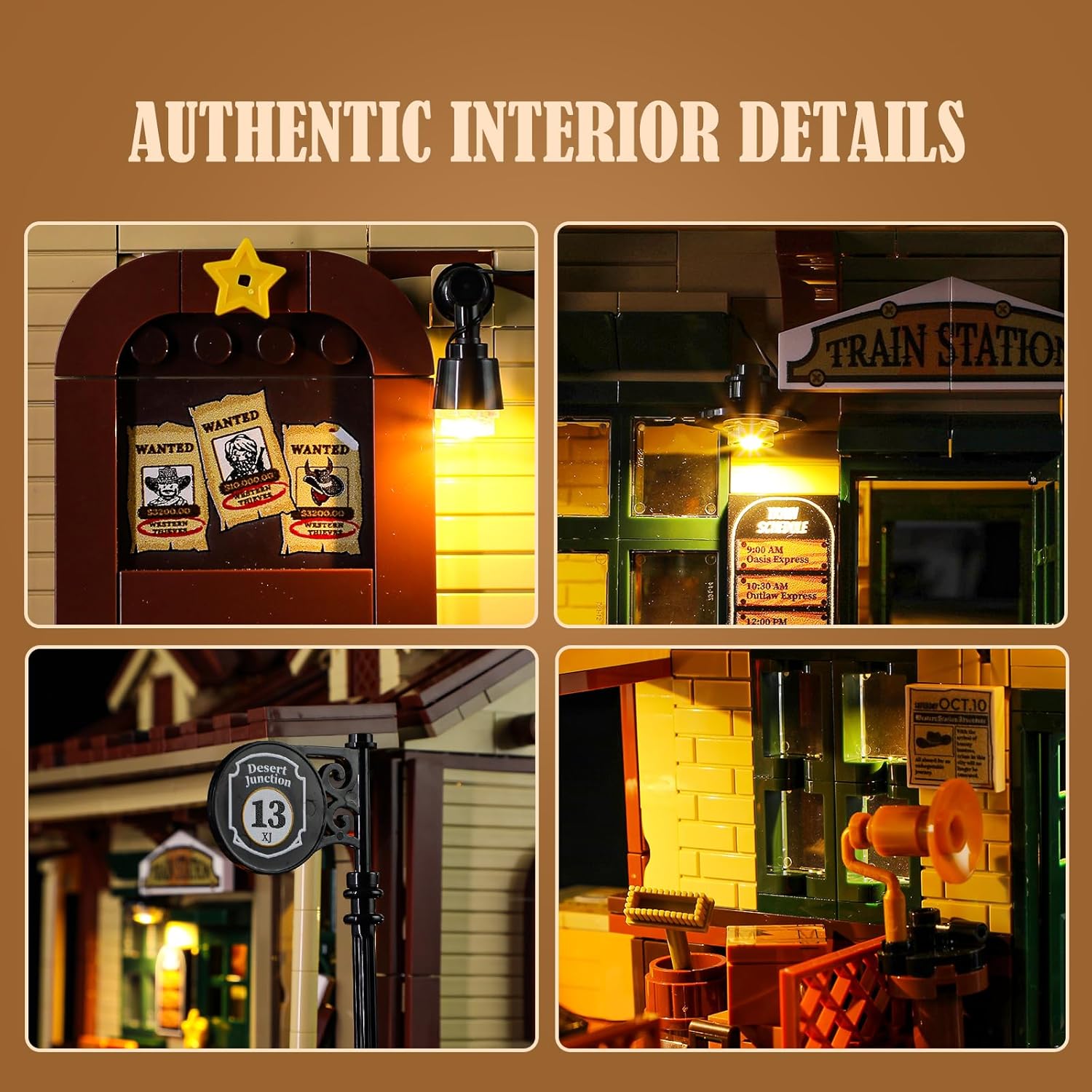 Wild West Train Station Lighting Building-Bricks Set - 1975Pcs Collectible Train Playset for Adults and Teens-uFunSpace