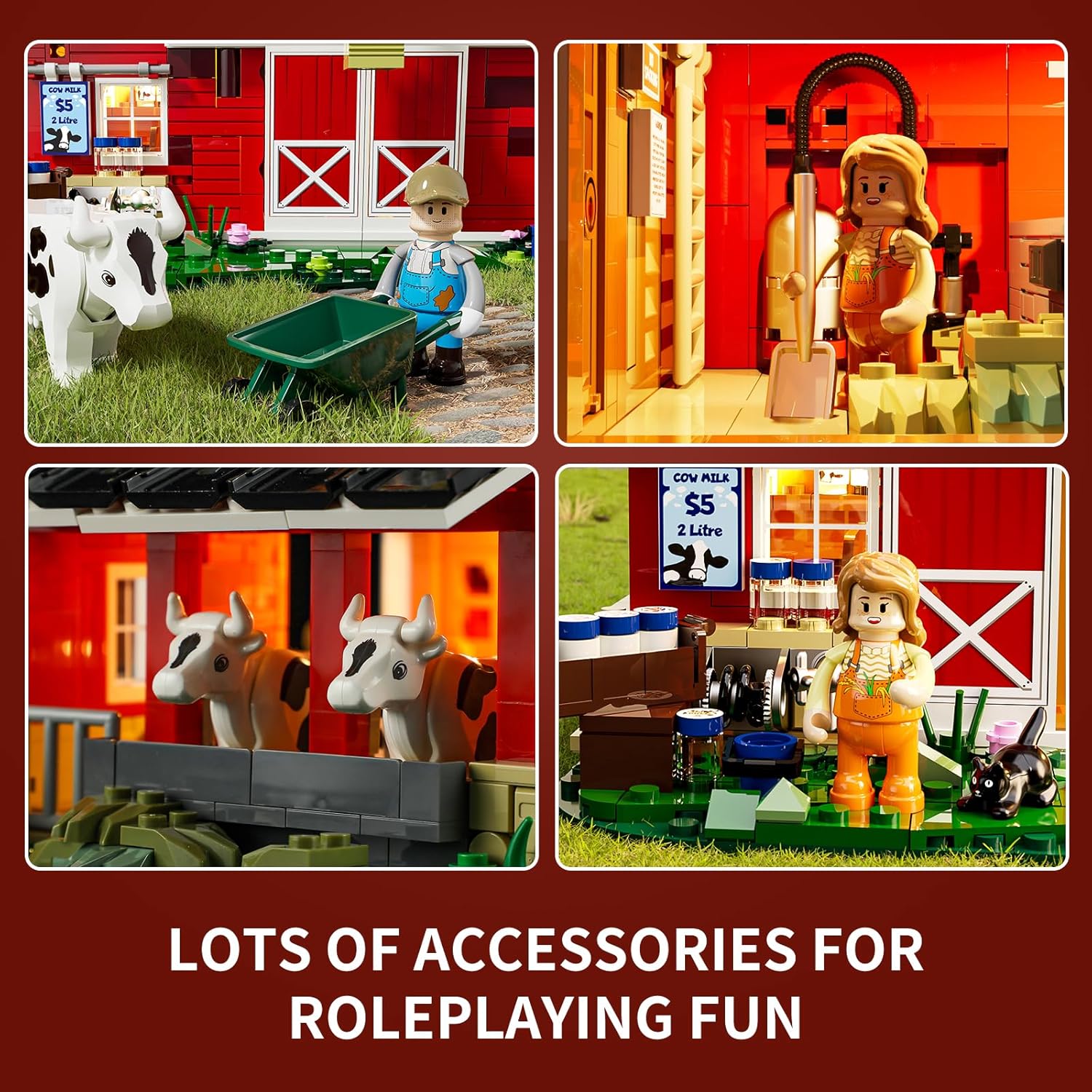 Farm Cow Barn Lighting Building Blocks Set - Farm Life Cow Barn House Series LED Light Building Construction Set 1368 Pieces for Adults and Teens-uFunSpace