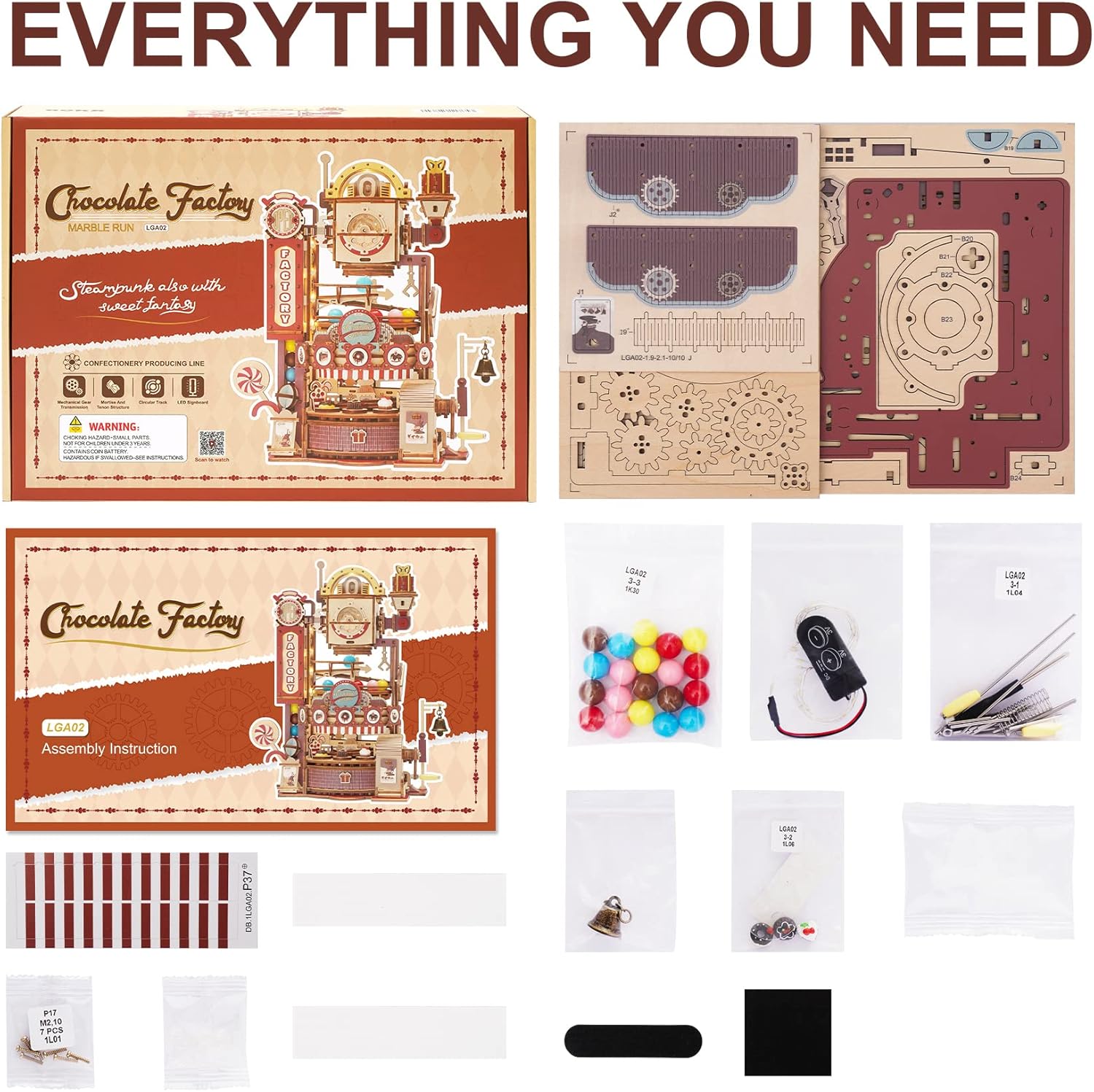 3D Puzzles for Adults, Marble Run Wooden Model Kits for Adults, DIY STEM Mechanical Building Set, Birthday for Teens Boys Age 14+ - Chocolate Factory-uFunSpace