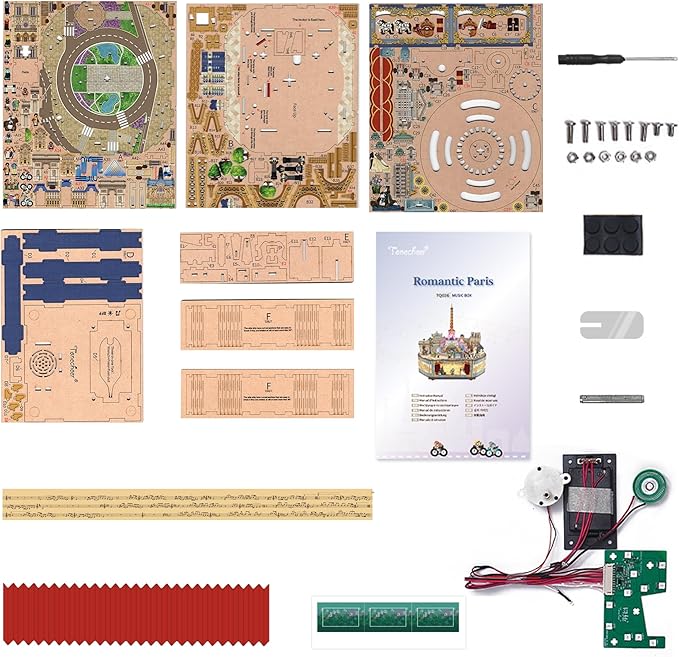 Wooden Music Box Puzzle for Adults, DIY Rotating Music Box Kit 3D Creative Musical Puzzle Crafts Model Building Kits Desk Decor Birthday (Romantic Paris)-uFunSpace