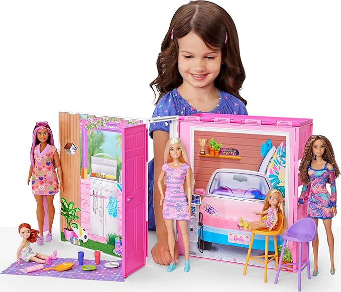 Doll House Playset, Getaway House with 11 Accessories Including 2 Chairs, 4 Play Areas & 360-degree Play-uFunSpace