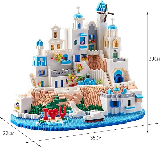 Aegean Sea Santorini Miniature Architecture Building Set Model Building Kits Creative Building Series Building Blocks Adult Gift 5810 PCS-uFunSpace