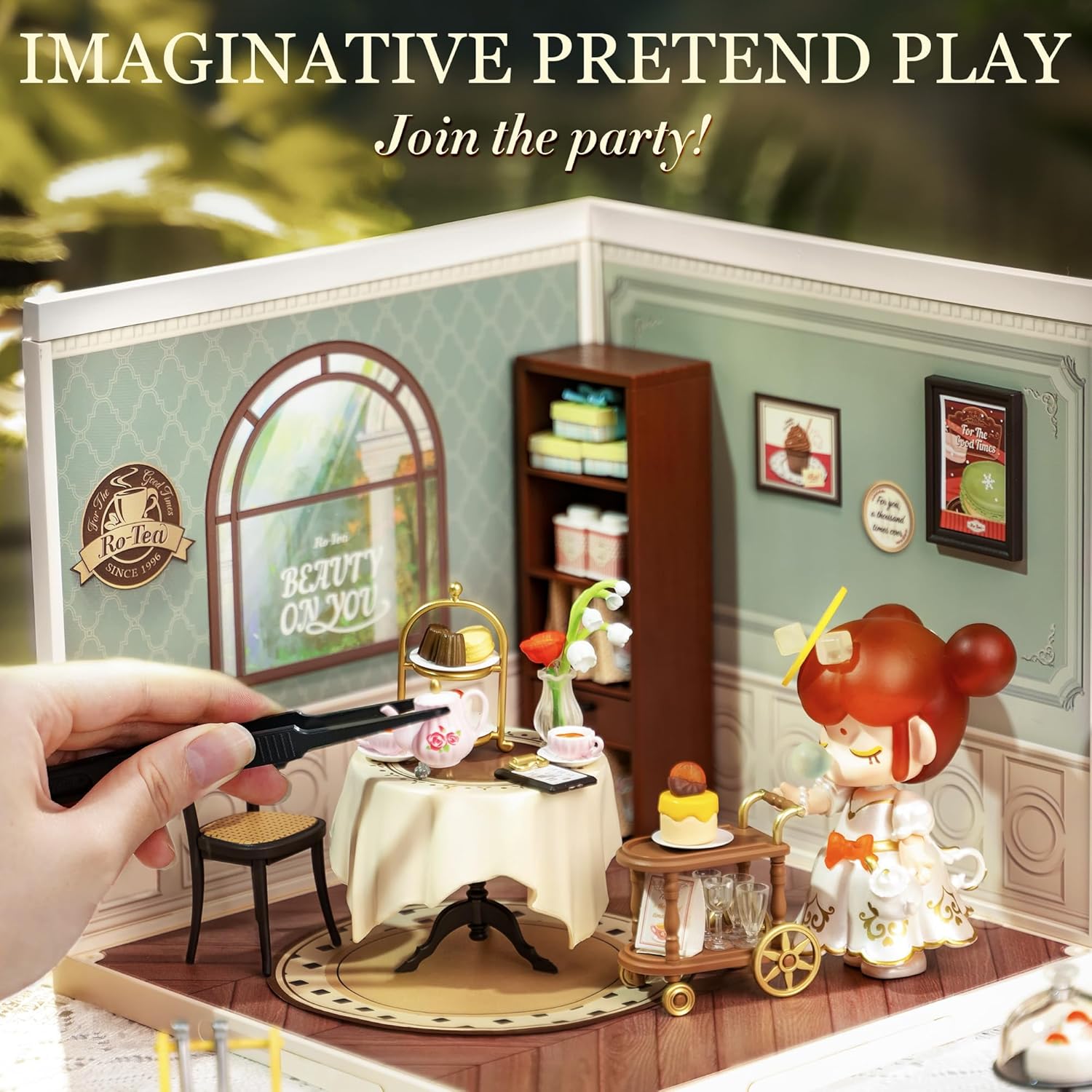 DIY Miniature Plastic House Building Set Toys Playset with LED Suitable for Mini Figures Construction Toys Diorama Kit Gifts for Teens Adults (Sweet Sips Tea)-uFunSpace