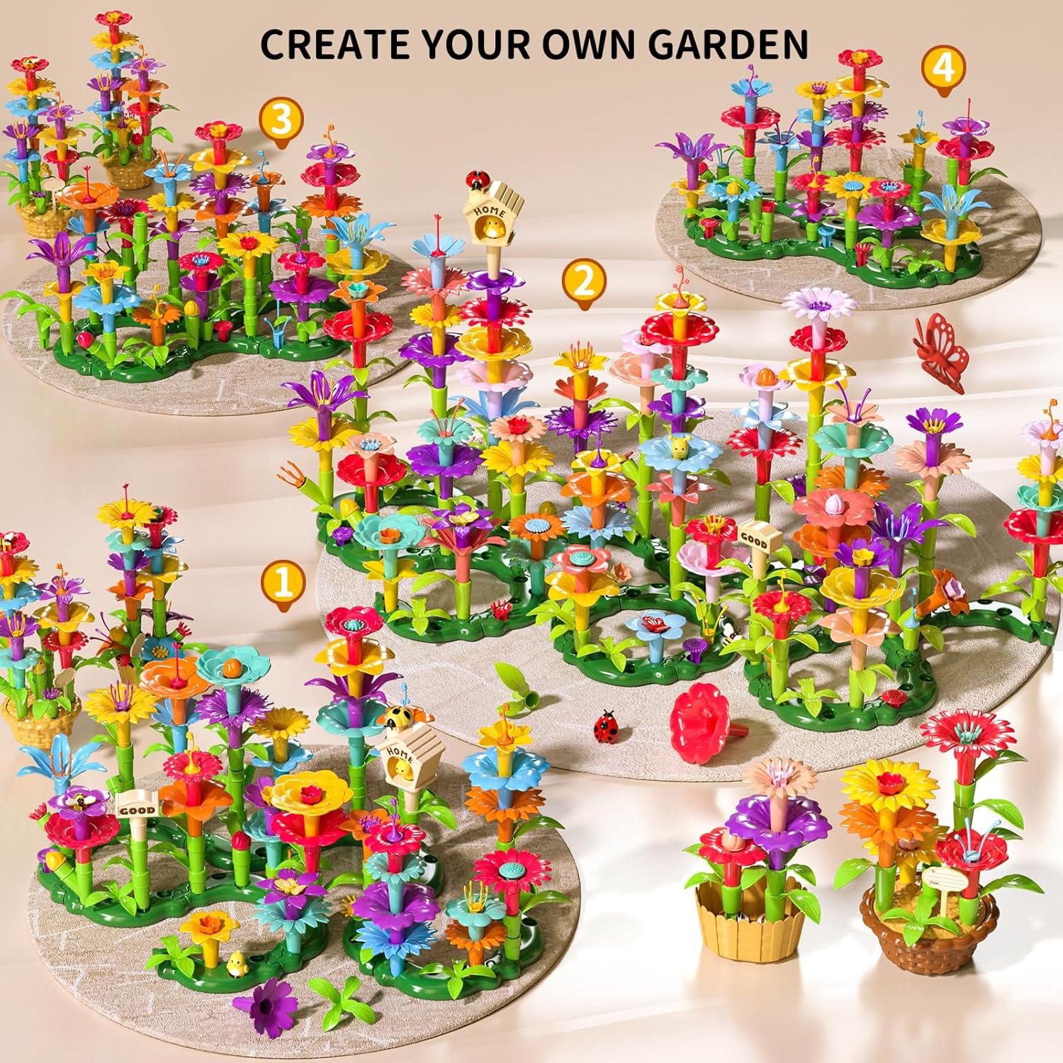 224 Pieces Girls Toys Garden Building Toys, Educational STEM Toys and Preschool Garden Playset for Toddlers 3 4 5 6 7 Years Old Children Boys Girls, Flower Stacking Toys for 3-6 Years Old-uFunSpace