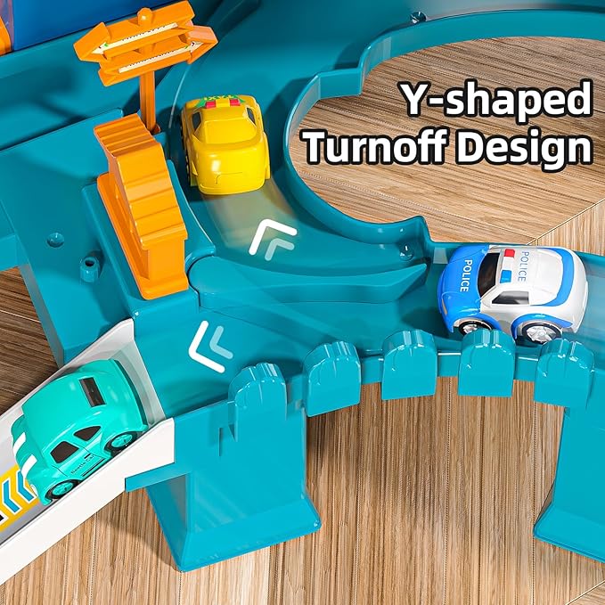 Boys Dinosaur Race Track Playset - Dinosaur Rolling Hill car Track for Kids, Car Ramp Track Toys for 3 4 5 6 7 Year Old Boys, Kids Toys Mountain Track, Small Car for Kids-uFunSpace