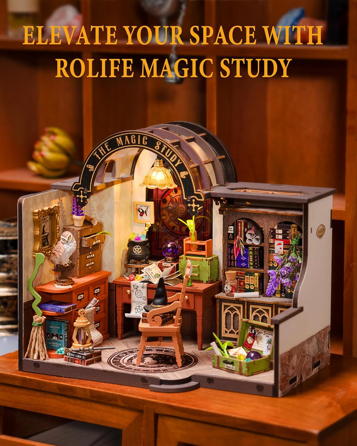 Wowood DIY Miniature Dollhouse Kit-Magic Study, Tiny House Kit Model Building Set with Furniture, DIY Hobbies Crafts&Halloween/Christmas Gifts for Family and Friends (267PCS)-uFunSpace