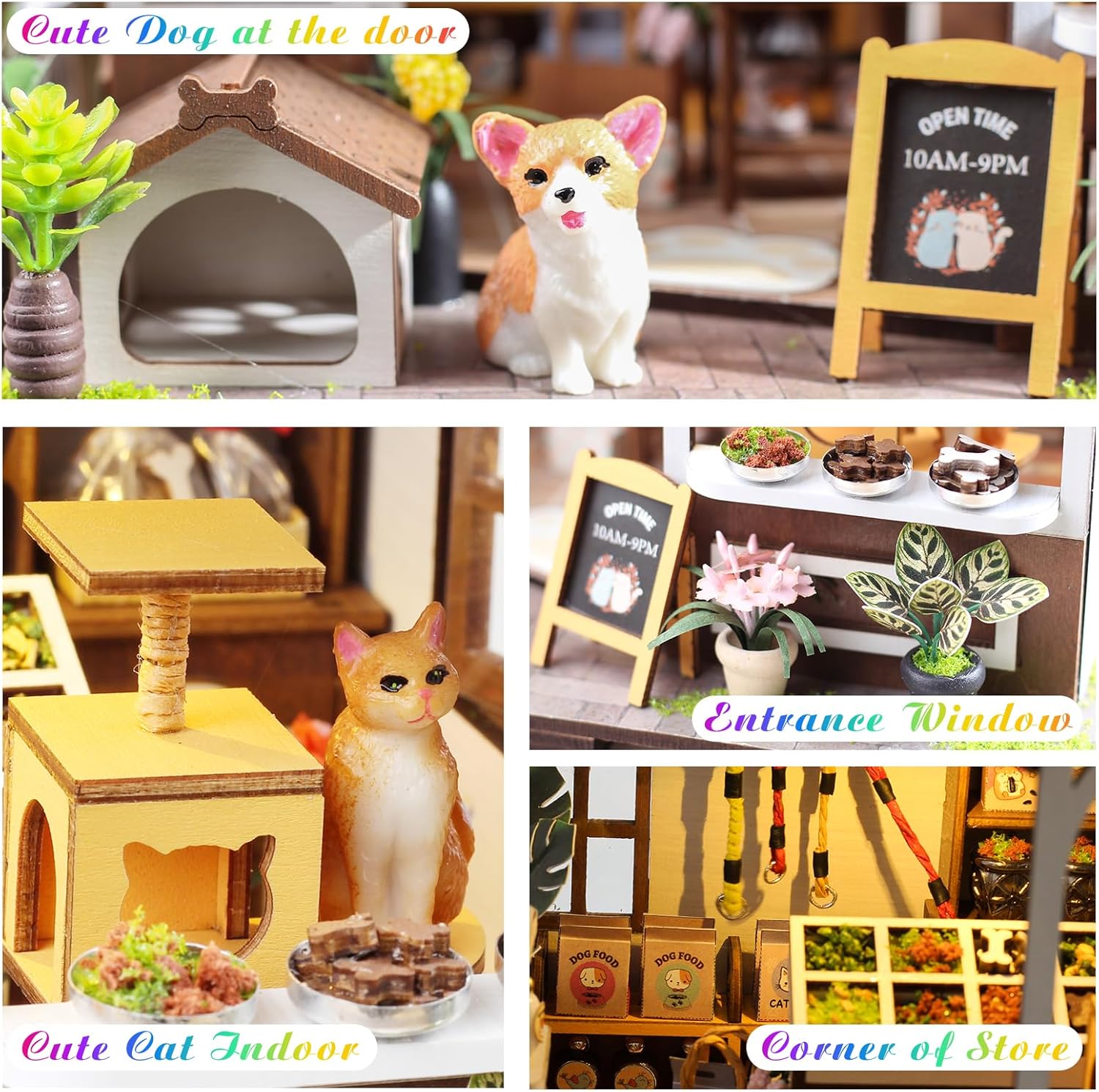 DIY Miniature House Kit,Tiny House Pet Shop with Furniture & LED,DIY Dollhouse Miniature Kit for Adults Teen,Mini House Building kit,3D Wooden Craft Mini Model Kit,Birthday Gifts Home Decor-uFunSpace