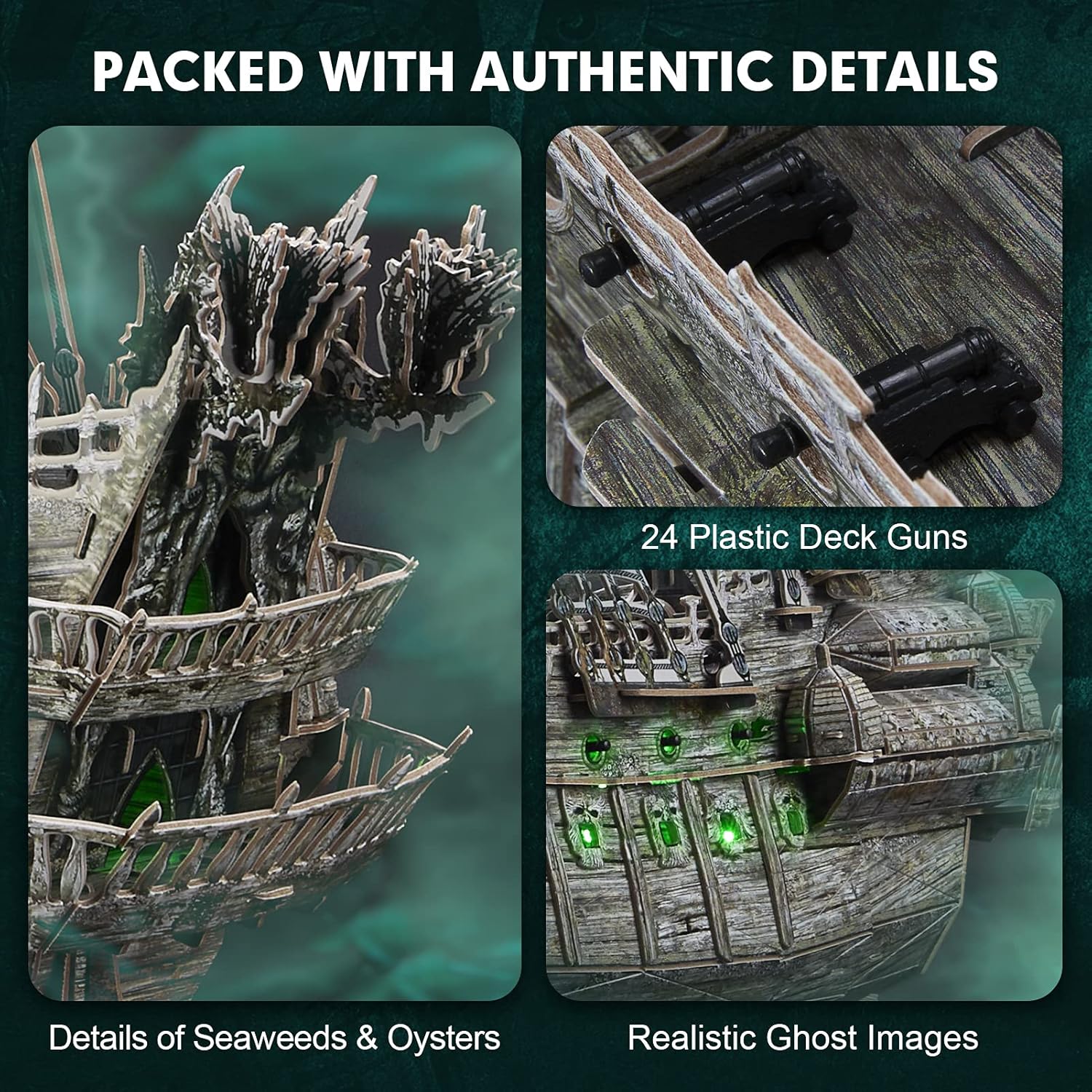 3D Puzzles for Adults Green LED Flying Dutchman, 360 Pieces Haunted Pirate Ship Arts & Crafts for Adults Gifts for Men Women Model Kit, Lighting Ghost Ship 2024 Easter Gifts Christmas Gift-uFunSpace