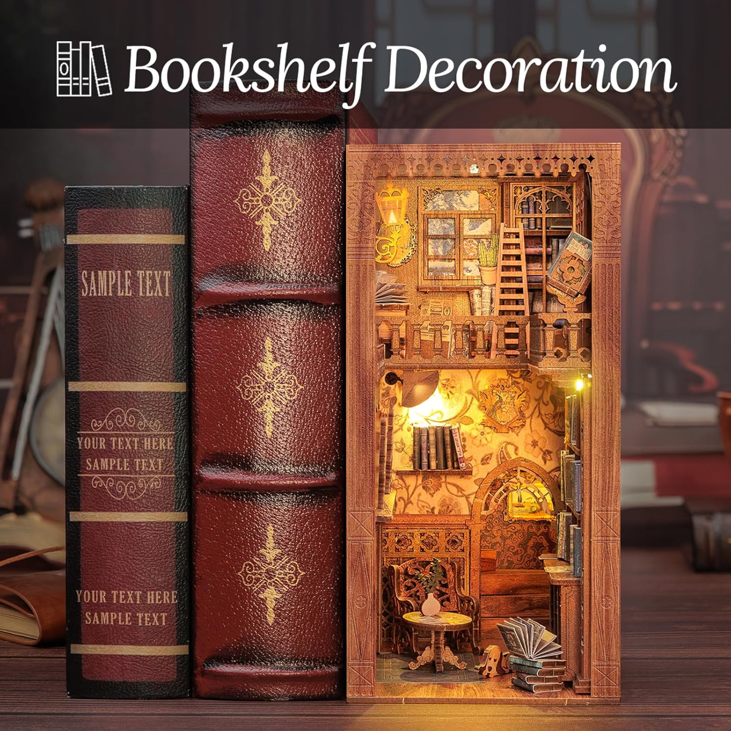 Book Nook Kit - DIY Miniature House Dollhouse Kit for Adult and Teens, Booknook Bookshelf Decor Alley Model Build with LED Light, Gifts for Family and Friends (Eternal Bookstore)-uFunSpace