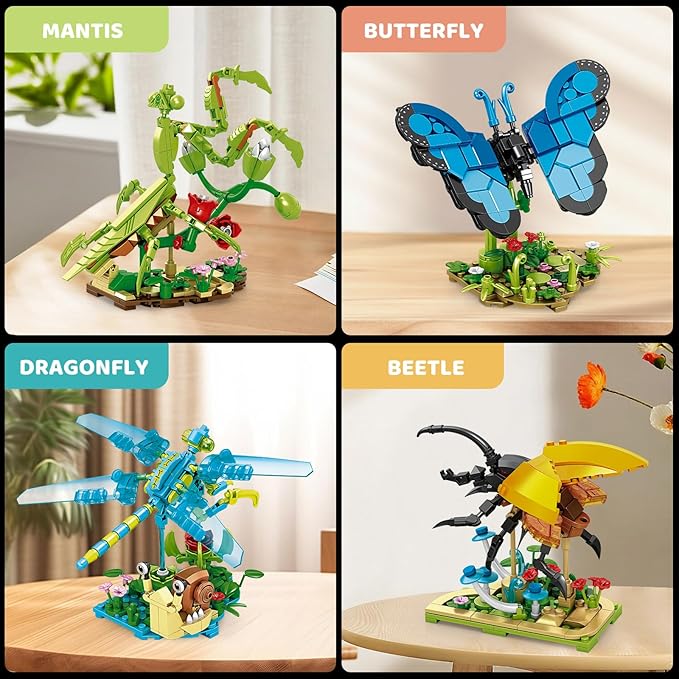 Insect Collection Building Set, Compatible with Lego Insects Animals, Flowers Butterfly Mantis Beetle Dragonfly for Nature Decor, Ideas Bug Toy for Adults Boys Girls (815 PCS)-uFunSpace