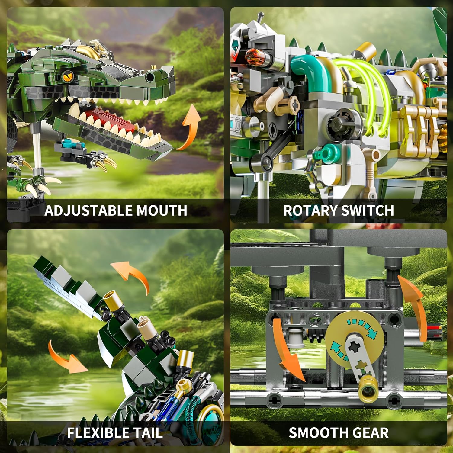 Mechanical Crocodile Building Set, Jurassic Animal Toy with Display Stand and Light, Compatible with Lego Dinosaur, STEM Creative Gift for Adults Teens Boys Age 8-12 (996 PCS)-uFunSpace