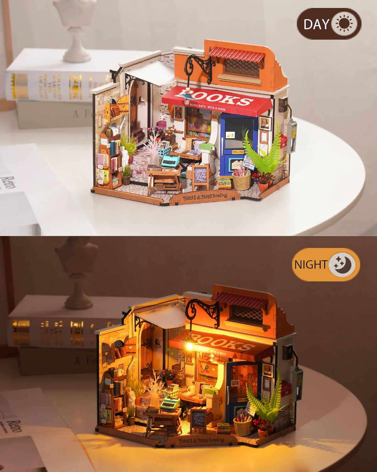 DIY Miniature House Kit 1:20 Scale Bookstore, Build Mini House Building Kit with LED Lights Craft Kits for Aduls Gifts for Him Her-uFunSpace