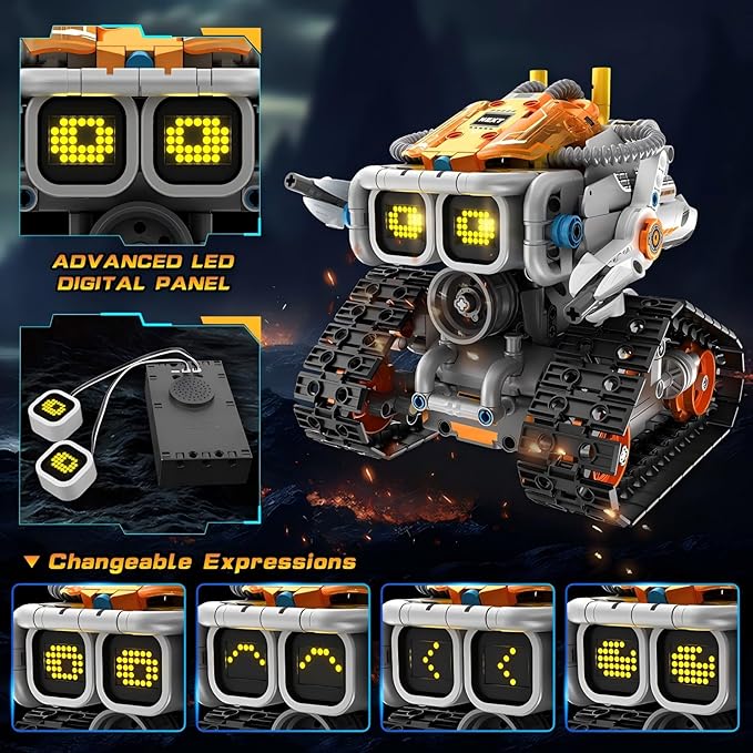 Changeable Expressions Robot Building Sets - 3 in 1 Remote & APP Supported Robotic Building Toy Having Sound Effect, Rechargeable RC Robot Birthday Present for Kids Age 6+ Boy & Girl (451PCS)-uFunSpace