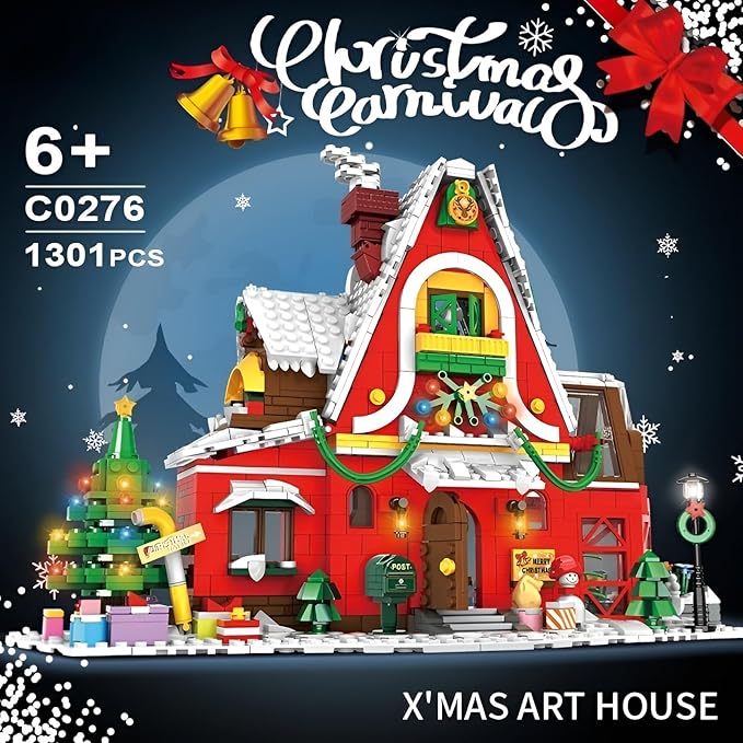 Christmas Gingerbread House Building Block Set Xmas Tree Ornaments Toys Kits Holiday Decorations Gifts for Adults Old Kids 8-12, 6-12, 8+ (1301 PCS)-uFunSpace