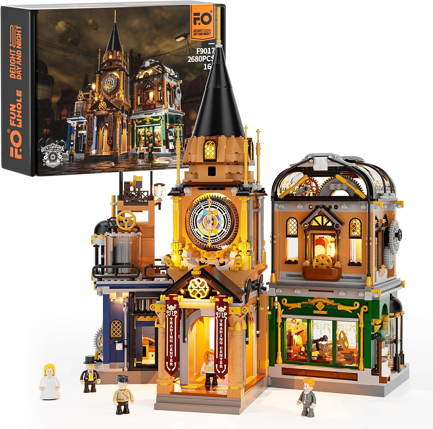 Steampunk Trading Center Lighting Building-Bricks Set - Steampunk World Architecture Model LED Light Construction Building Set 2680 Pcs for Adults and Teen-uFunSpace