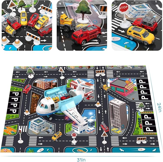 Airplane Plane Toy with Smoke, Sound and Light, Fricton Powered Airplane with Mini Cars, Great Gift for Boys and Girls-uFunSpace