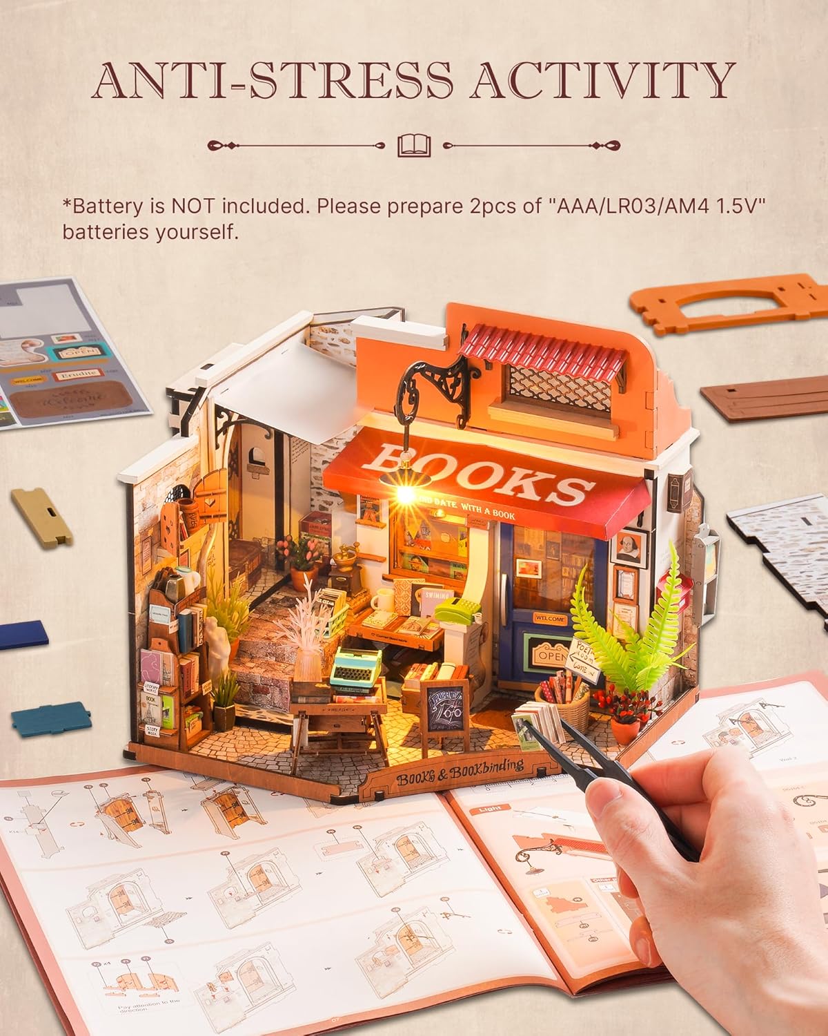 DIY Miniature House Kit 1:20 Scale Bookstore, Build Mini House Building Kit with LED Lights Craft Kits for Aduls Gifts for Him Her-uFunSpace