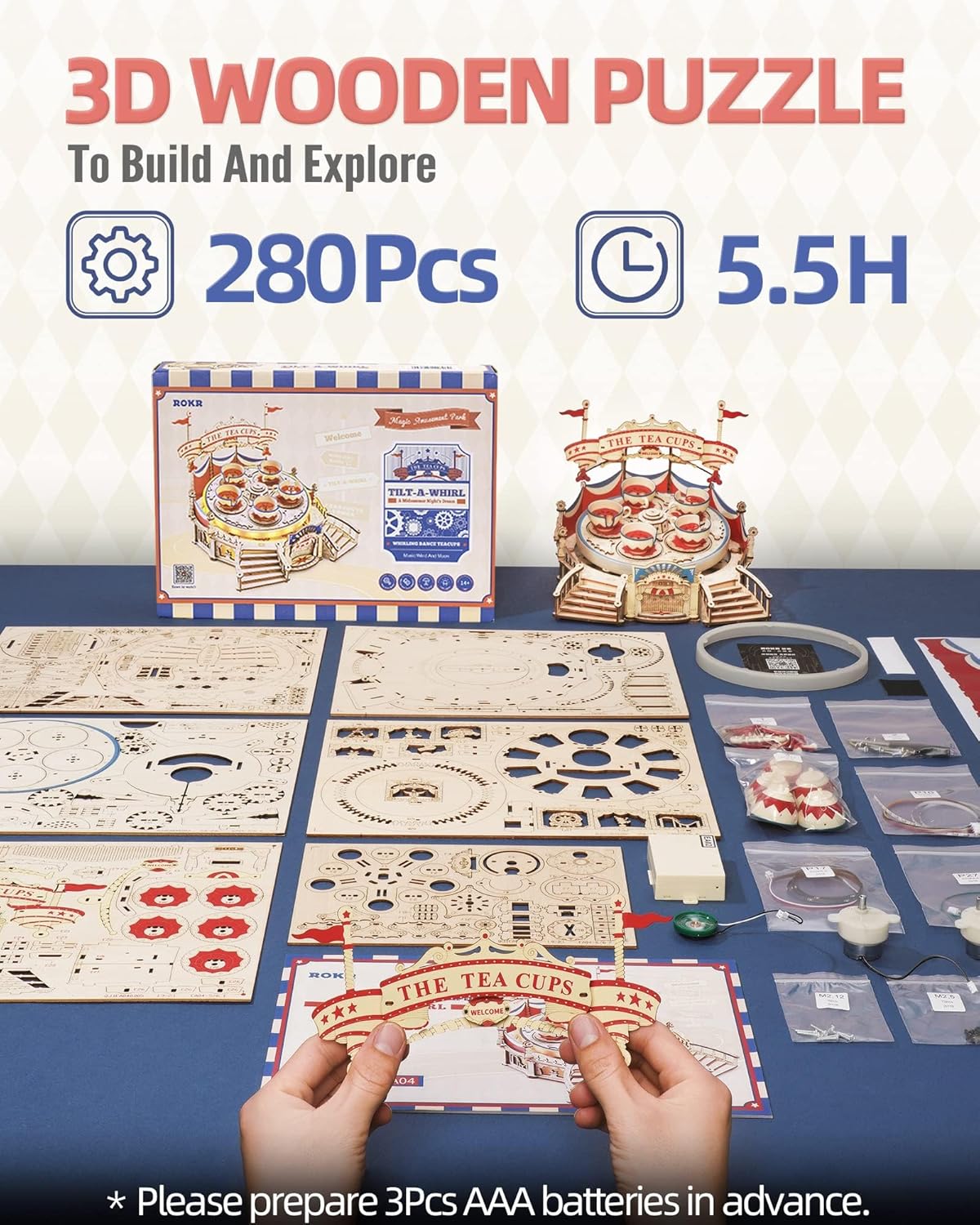 3D Wooden Puzzles for Adults-LED Wooden Music Box Kits-Wood Model Kits to Build-3D Puzzles for Kids and Adults-Christmas STEM Toy Gifts-uFunSpace