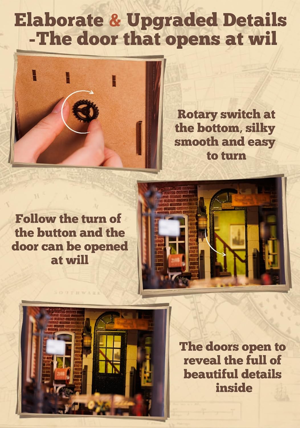 DIY Book Nook Kit DIY Wooden Miniature House Dollhouse Kit Bookshelf Insert Decor Booknook Bookcase Model Build Creativity Gift Kit Decor Alley with LED Light (Rose Detective Agency)-uFunSpace