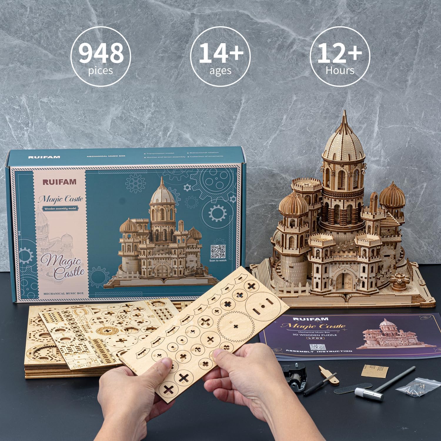 3D Wooden Puzzles DIY Mechanical Wooden Wide Model Kit 1000 Pcs 3D Puzzles for Adults Teens 14+Years Puzzle Enthusiasts Box Clockwork Enchanted Castle-uFunSpace