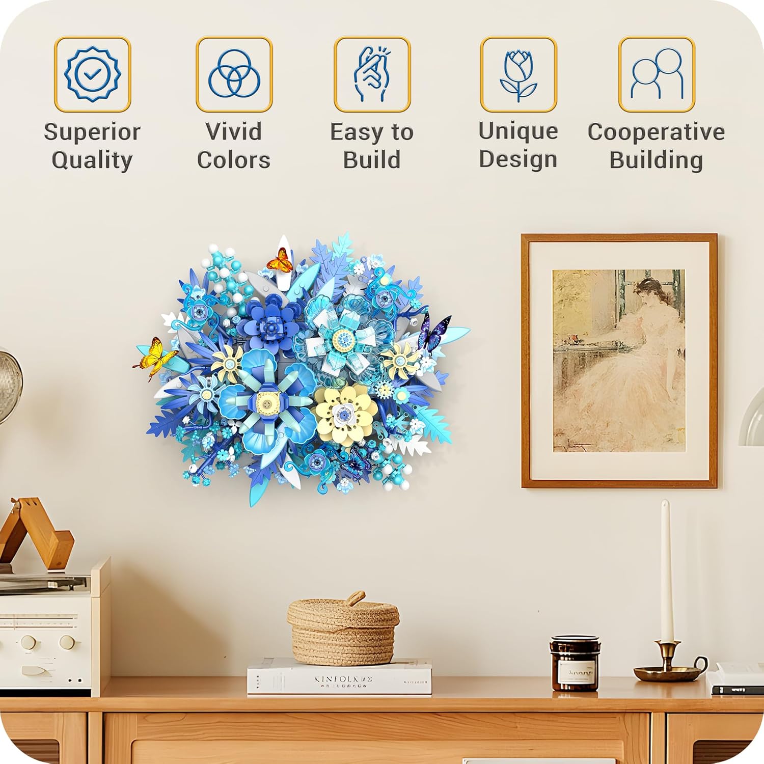 Flowers Building Set, Flower Centerpiece Building Blocks for Adults, Kids, Boys, Girls, Botanical Collection Crafts Set for Table or Wall Decor, Ideal Gifts for Mother's Day, Valentines Day, Birthday-uFunSpace