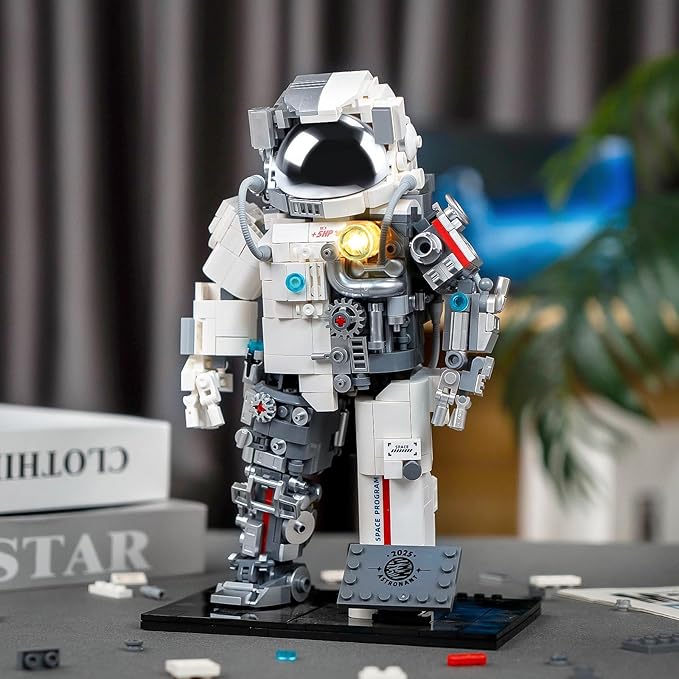 Space Astronaut Building Set Compatible with Lego Space Model with LED Light fors Adults Gifts for Boys 6+, 907 PCS Cool Collectible Gift Toys for Adults-uFunSpace